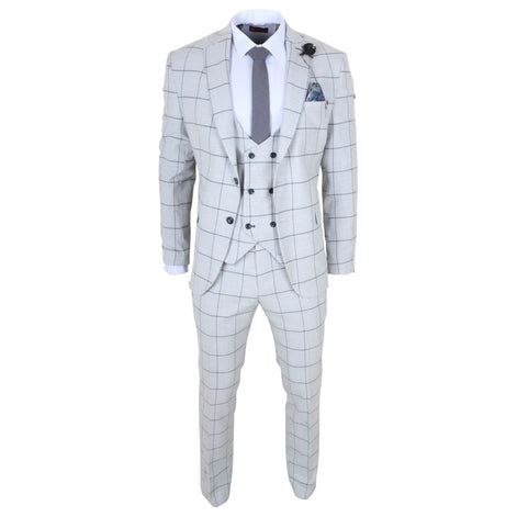 TP-33 - Men's 3 Piece Tailored Fit Grey Plaid Check Suit