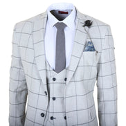 TP-33 - Men's 3 Piece Tailored Fit Grey Plaid Check Suit