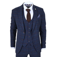 TP-34 - Men's 3 Piece Navy Plaid Check Tailored Fit Suit