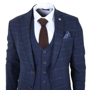 TP-34 - Men's 3 Piece Navy Plaid Check Tailored Fit Suit