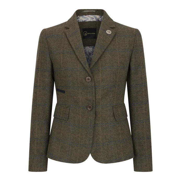 TPSTZ71 - Women's Olive Green Tweed Blazer Waistcoat