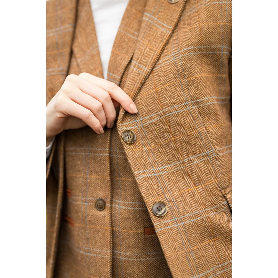 TPSTZ73 - Women's Oak Brown Tweed Blazer Waistcoat