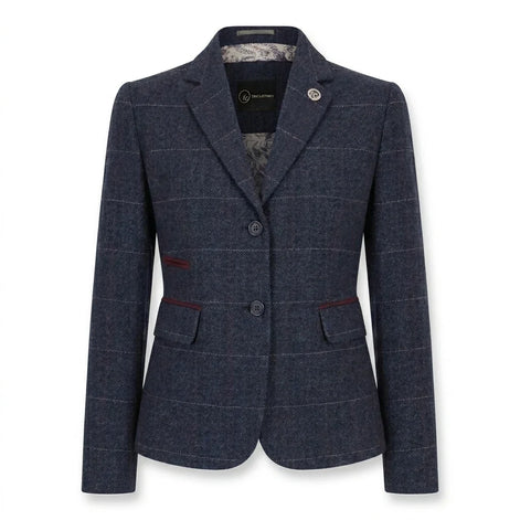 TPW-32 - Women's Navy Wool Blend Tweed Blazer Waistcoat