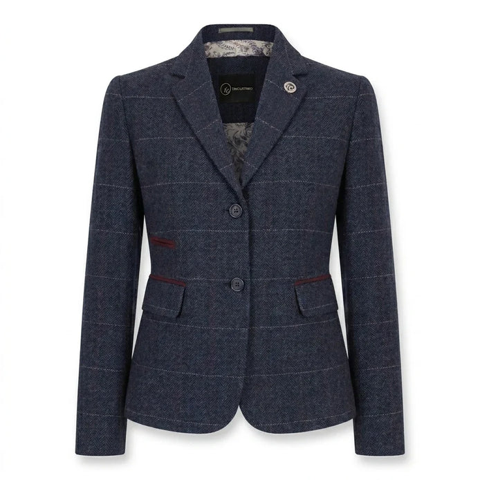 TPW-32 - Women's Navy Wool Blend Tweed Blazer Waistcoat