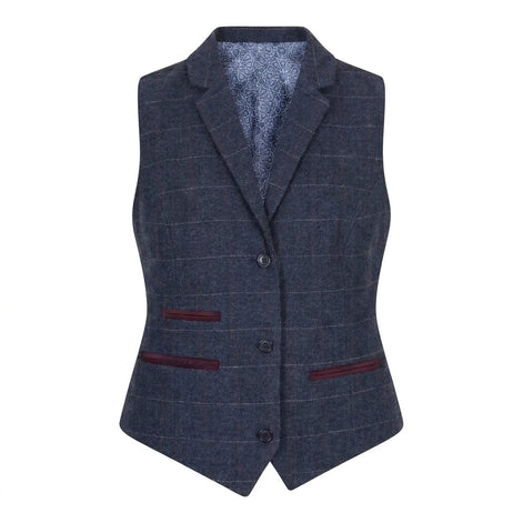 TPW-32 - Women's Navy Wool Blend Tweed Blazer Waistcoat