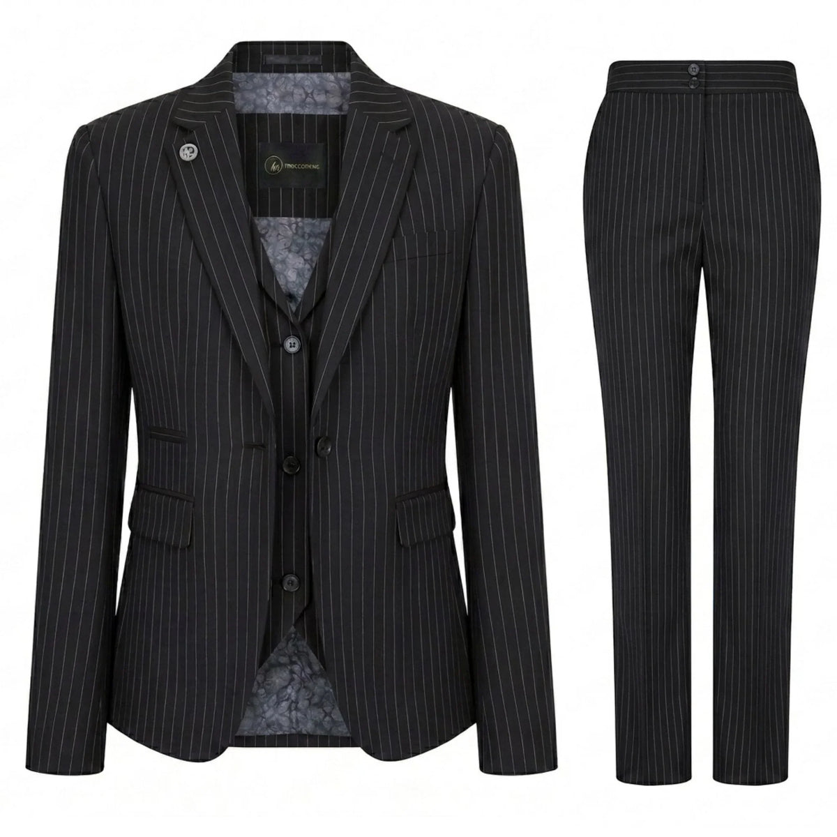 TPW-38 - Women's 3 Piece Black Pinstripe Suit