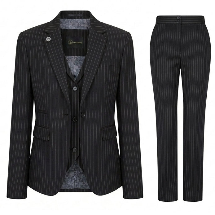 TPW-38 - Women's 3 Piece Black Pinstripe Suit