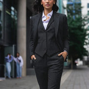 TPW-38 - Women's 3 Piece Black Pinstripe Suit