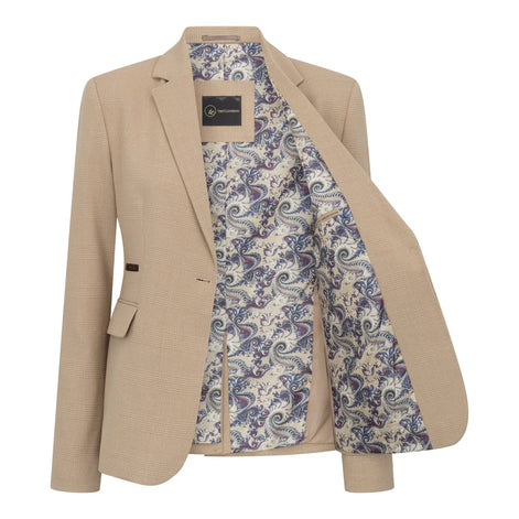 TPW-54 - Women's Cream 3 Piece Prince of Wales Check Suit