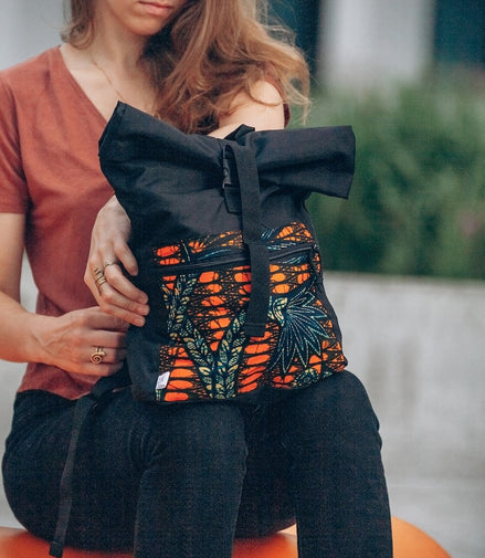 Waterproof Rolltop Backpack - Orange Pattern