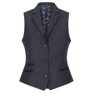 Women Black Blazer Waistcoat Tweed Herringbone Wool Classic 1920s