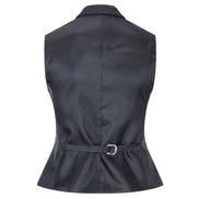 Women Black Blazer Waistcoat Tweed Herringbone Wool Classic 1920s