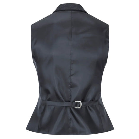 Women Black Blazer Waistcoat Tweed Herringbone Wool Classic 1920s