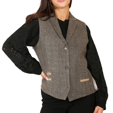 Women's Herringbone Tweed Waistcoat Blazer Oak Brown Classic Jacket
