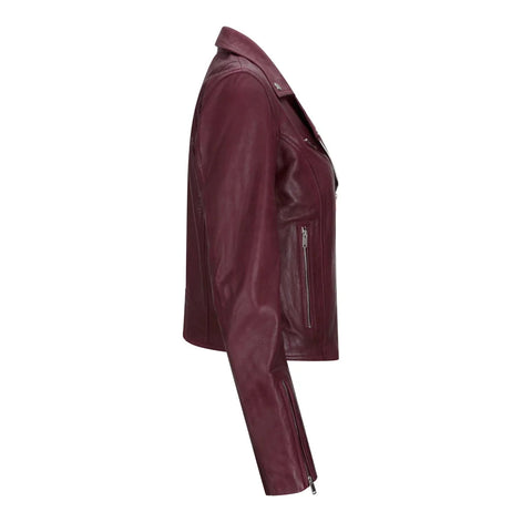 Women's Leather Biker Jacket Cross Zip Tan Brown Black Red Yellow