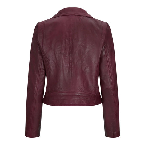 Women's Leather Biker Jacket Cross Zip Tan Brown Black Red Yellow
