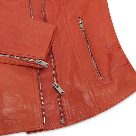 Women's Leather Biker Jacket Cross Zip Tan Brown Black Red Yellow
