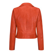 Women's Leather Biker Jacket Cross Zip Tan Brown Black Red Yellow
