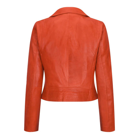 Women's Leather Biker Jacket Cross Zip Tan Brown Black Red Yellow