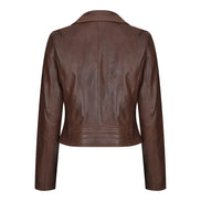 Women's Leather Biker Jacket Cross Zip Tan Brown Black Red Yellow