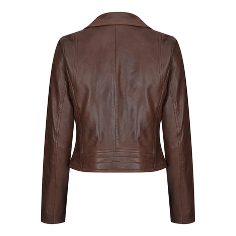 Women's Leather Biker Jacket Cross Zip Tan Brown Black Red Yellow
