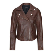 Women's Leather Biker Jacket Cross Zip Tan Brown Black Red Yellow