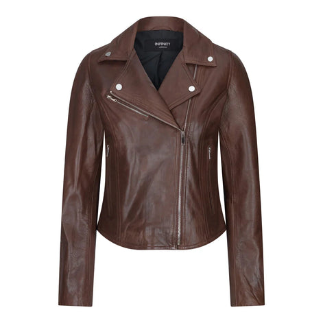Women's Leather Biker Jacket Cross Zip Tan Brown Black Red Yellow