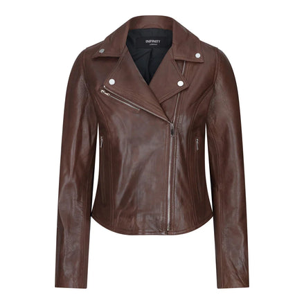 Women's Leather Biker Jacket Cross Zip Tan Brown Black Red Yellow