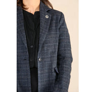 Women's Tweed Check Waistcoat Blazer Blue Suit