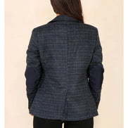 Women's Tweed Check Waistcoat Blazer Blue Suit