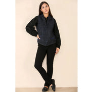 Women's Tweed Check Waistcoat Blazer Blue Suit