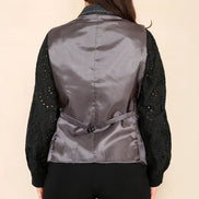 Women's Tweed Check Waistcoat Blazer Grey Suit