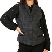 Women's Tweed Check Waistcoat Blazer Grey Suit