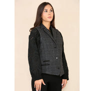 Women's Tweed Check Waistcoat Blazer Grey Suit