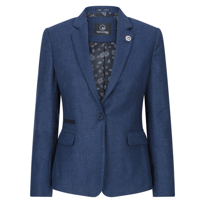 Wsn02 - Women's Tweed Navy Blue Blazer Waistcoat & Trousers 1920s Suit
