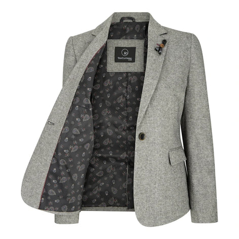 wsn03 - Women's Tweed Grey Blazer Jacket Waistcoat Elow Patch Peaky 1920s