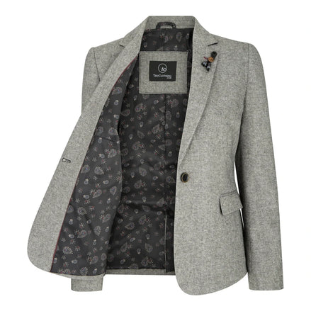wsn03 - Women's Tweed Grey Blazer Jacket Waistcoat Elow Patch Peaky 1920s