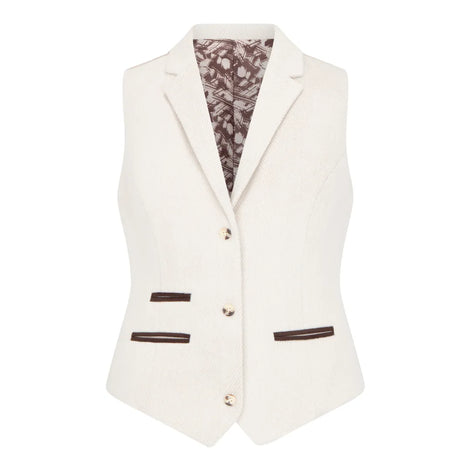 WSN15 - Women's Cream Wool Blend Tweed Blazer Waistcoat