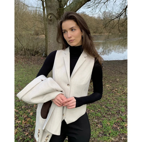 WSN15 - Women's Cream Wool Blend Tweed Blazer Waistcoat