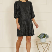 Yumi Black Sequin Tunic Dress with Balloon Sleeves