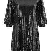 Yumi Black Sequin Tunic Dress with Balloon Sleeves