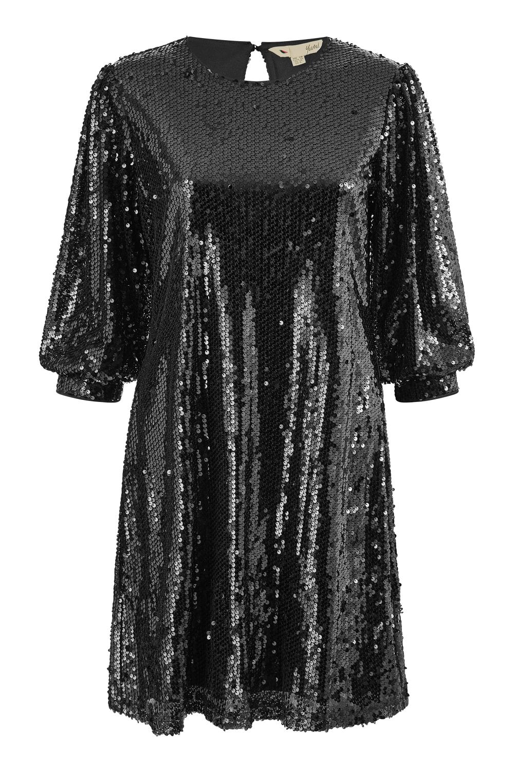 Yumi Black Sequin Tunic Dress with Balloon Sleeves