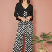 Yumi Black Tie Up Ribbed Cardigan with Frill Hem
