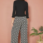 Yumi Black Tie Up Ribbed Cardigan with Frill Hem