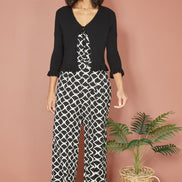 Yumi Black Tie Up Ribbed Cardigan with Frill Hem