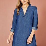 Yumi Blue Chambray Cotton Tunic with Pockets
