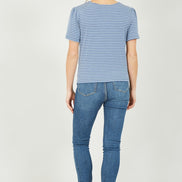 Yumi Blue Striped Jersey Button Detail Top