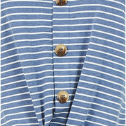 Yumi Blue Striped Jersey Button Detail Top