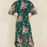 Yumi Green Floral Kimono Dipped Hem Dress