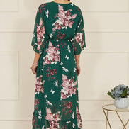 Yumi Green Floral Kimono Dipped Hem Dress